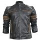 Brown Stripeped Black Leather Jacket