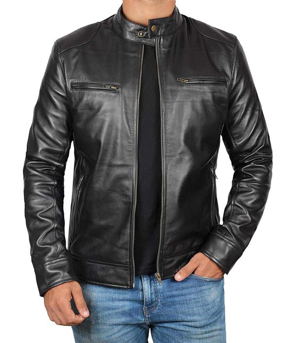 Mens Black Lambskin Leather Jacket - RockStar Jacket