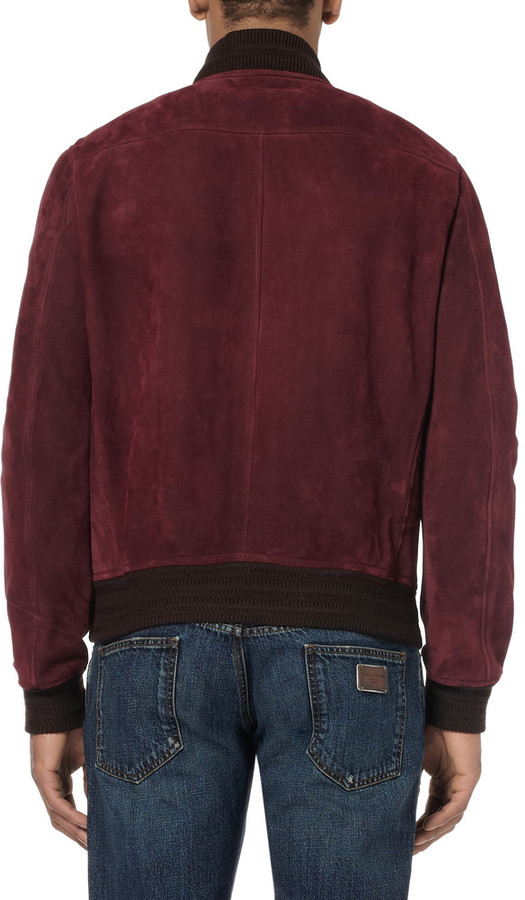 Burgundy Suede Leather Bomber Jacket Gucci
