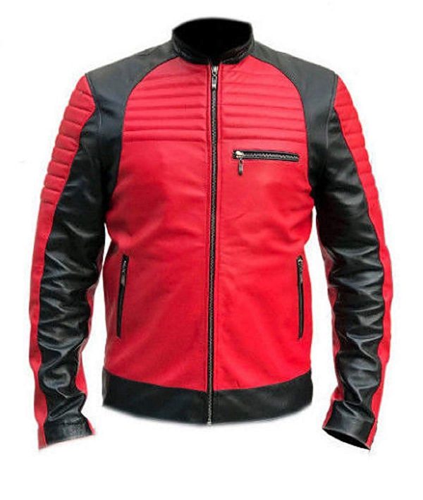 Café Racer Vintage Red and Black Retro Biker Leather Jacket