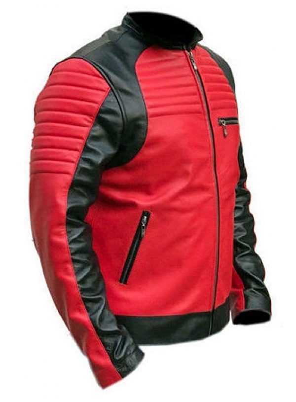 Café Racer Vintage Red and Black Retro Biker Leather Jacket side look