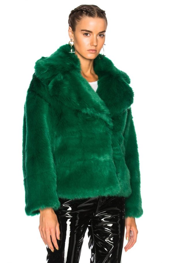 Green Fur Coat Jacket front side