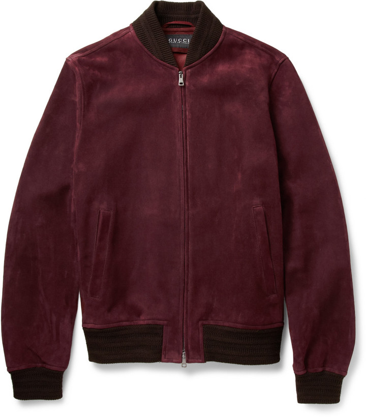 Gucci Burgundy Suede Bomber Leather 