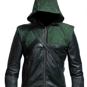Stephen Amell Green Arrow Hooded Leather Jacket