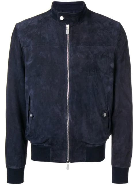 Eleventy Blue Suede Leather Bomber Jacket- RockStar Jacket