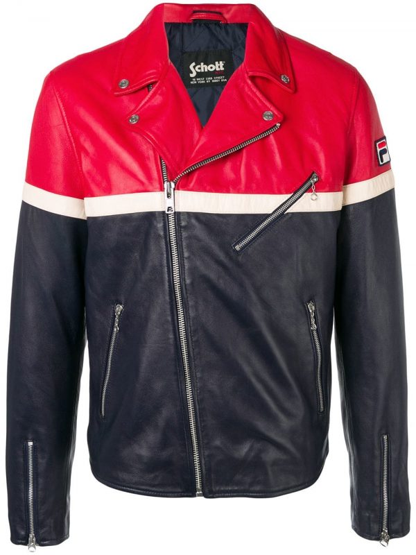 FILA Contrast Panels Leather Jacket front