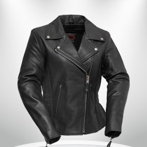 Allure Rockstar Women's Elasticized Waist Lapel Collar Motorcycle Jacket