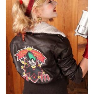 Bombshell Harley Quinn Brown Shearling Leather Jacket back