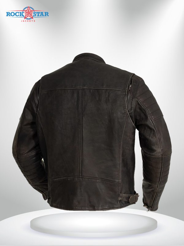 Commuter Rockstar Men’s Brown Motorcycle Leather Jacket back