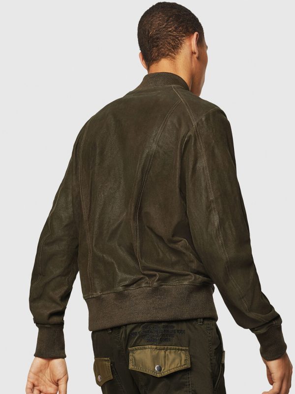 Diesel Green Bomber Waxed Suede Leather Jacket back