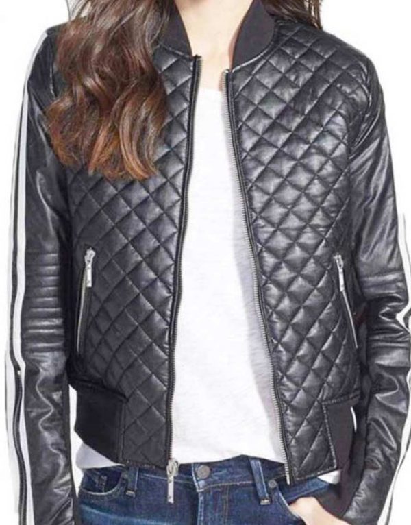 Emily Fields Pretty Little Liars Quilted Black Leather Jacket front - Copy