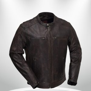 Hipster Rockstar Men’s Brown Motorcycle Leather Jacket front