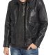 John Varvatos Regular Fit Black Shirt Collar Leather Jacket