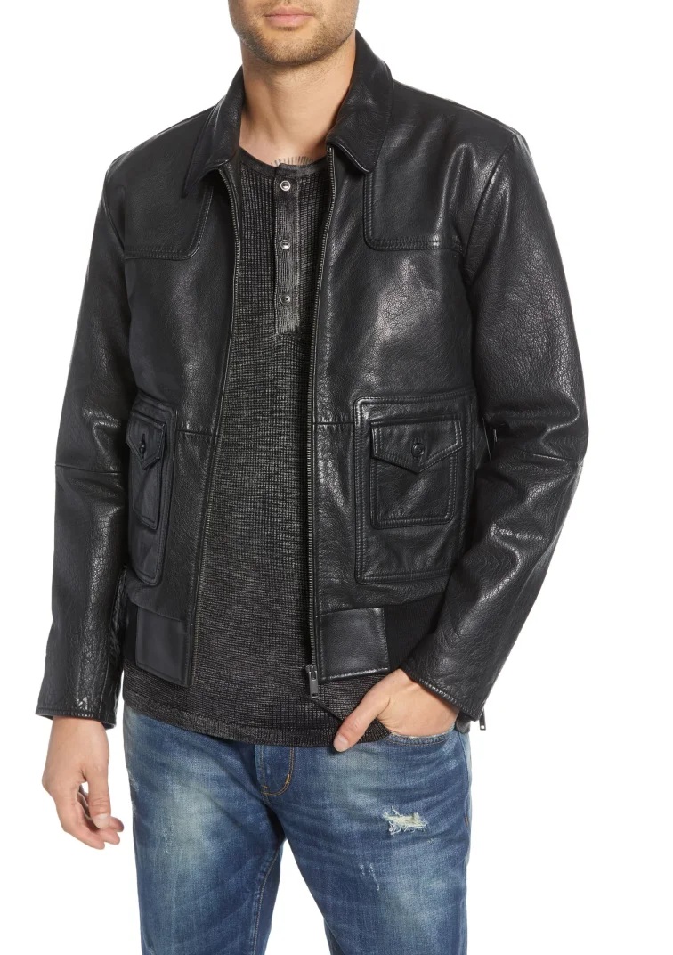 John Varvatos Regular Fit Shirt Colar Leather Jacket - RockStar Jacket