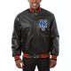 New York Mets Black Team Bomber Leather Jacket front