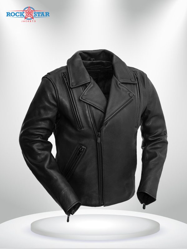 Night Rider Rockstar BlackMaroon Men’s Leather Motorcycle Jacket