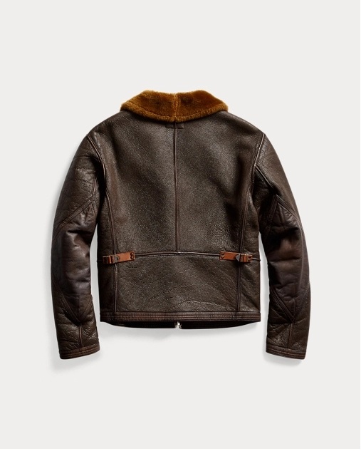 Ralph Lauren RRl Trim Shearling Brown Leather Jacket - RockStar Jacket
