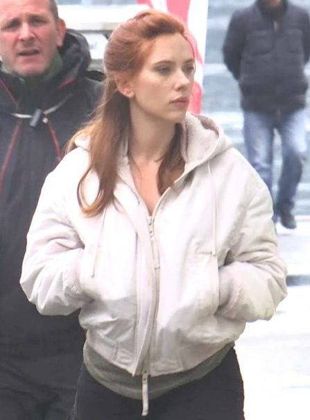 Scarlett Johansson White Cotton Hooded Jacket