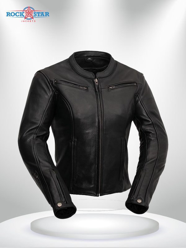 Speed Queen Rockstar Women's Black Round Collar Motorcycle Leather Jacket