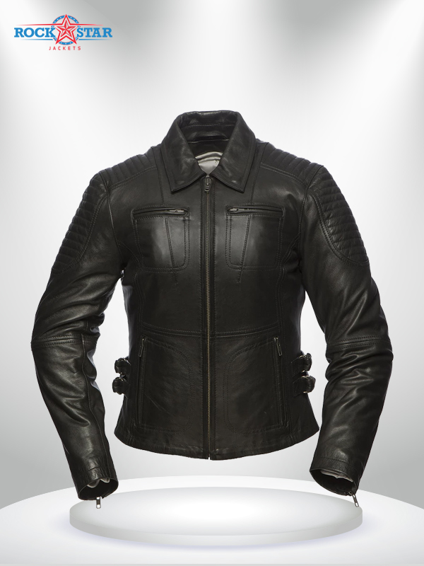 Speed Women's Black Shirt Collar Leather Jacket - RockStar Jacket