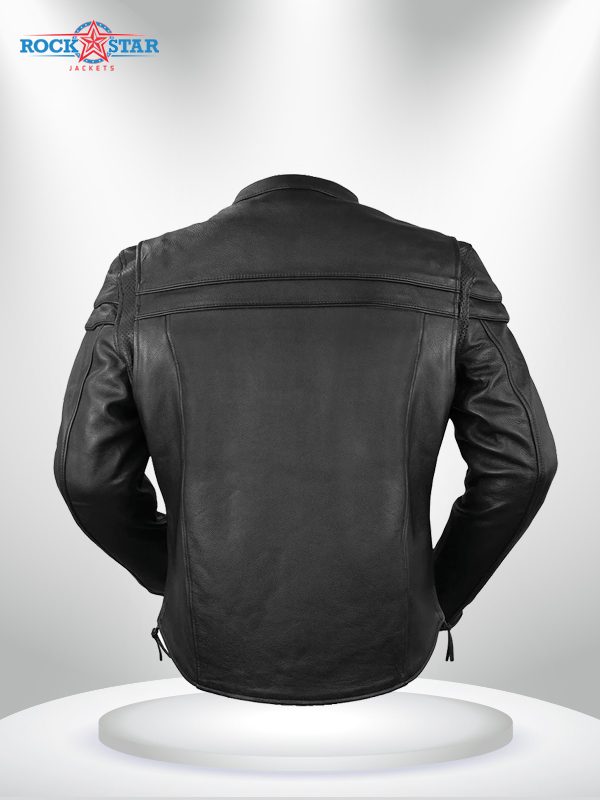 The Maverick Rockstar Black Motorcycle Leather Jacket back