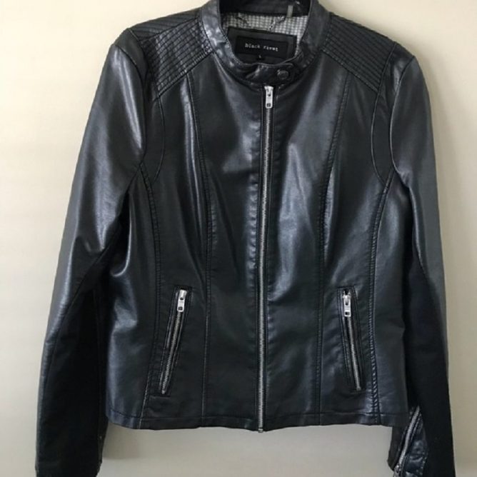 Black Rivet Leather Jacket Womens - RockStar Jacket