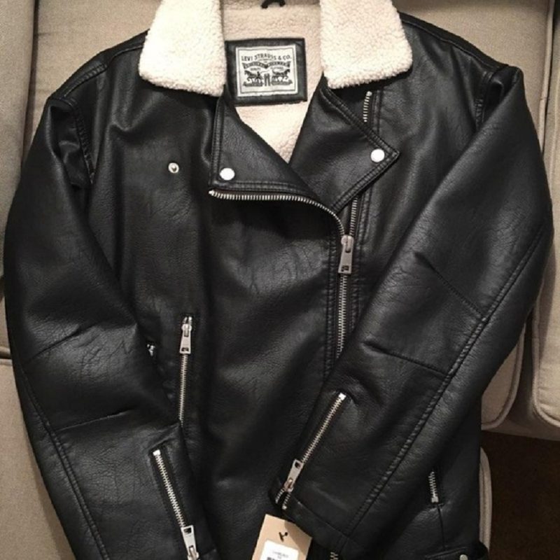 levi's black leather jacket womens
