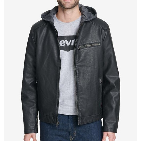 levis leather hooded jacket