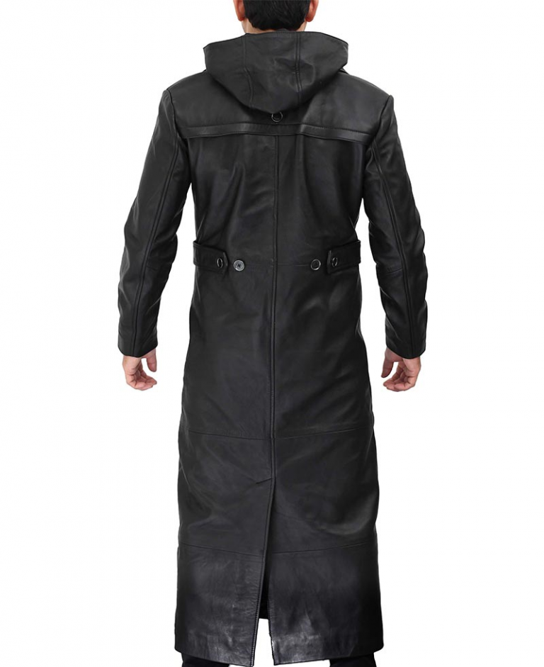 Gravel Hooded Leather Trench Coat - RockStar Jacket