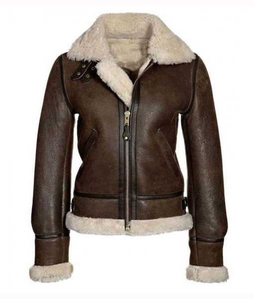 Womens Distressed Brown Aviator Leather Jacket