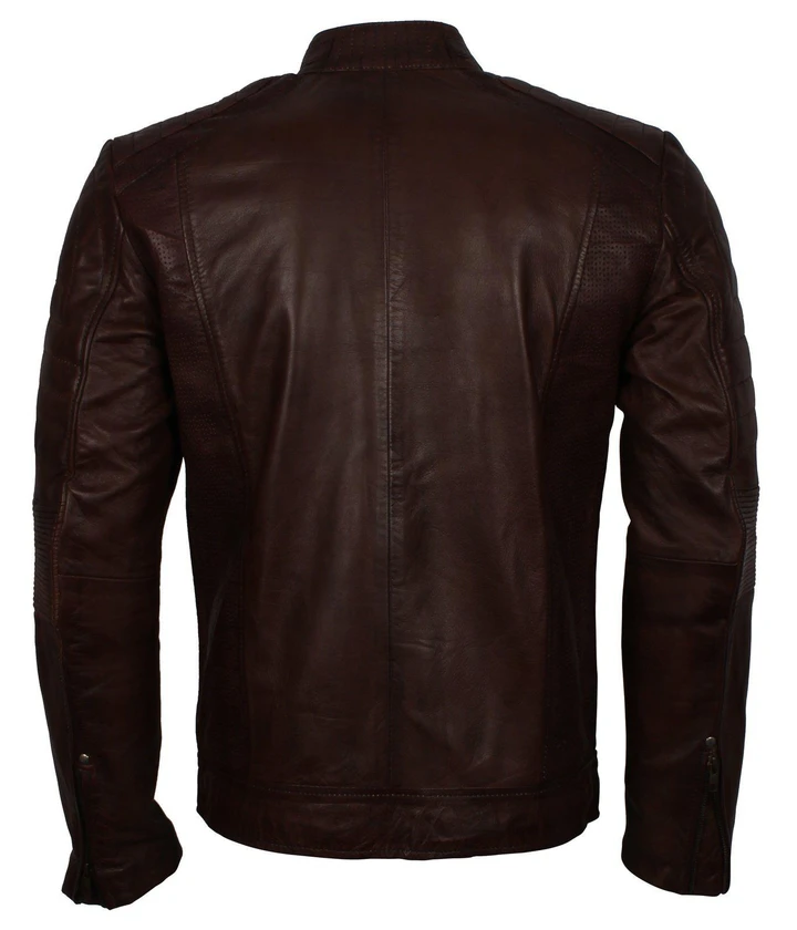Dark Brown Cafe Racer Leather Jacket - RockStar Jacket