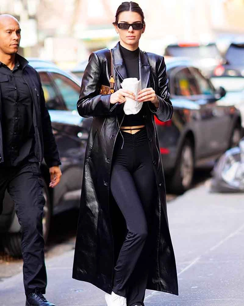 Womens Kendall Jenner Black Leather Trench Coat – RockStar Jacket