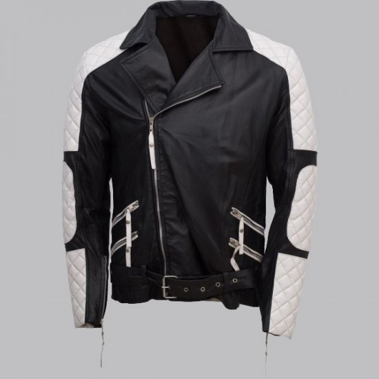 Black And White Biker Leather Jacket