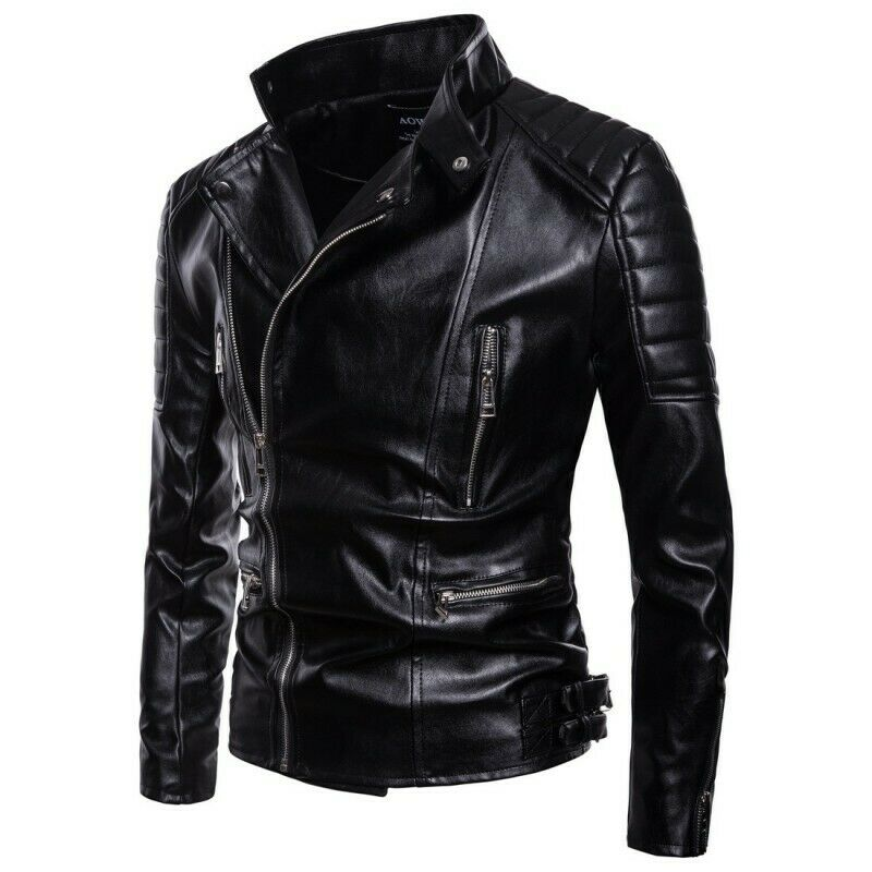 Long Sleeve Motorcycle Black Leather Jacket - RockStar Jacket