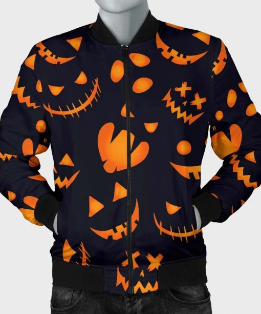 Halloween Pumpkins Pattern Bomber Cotton Jacket
