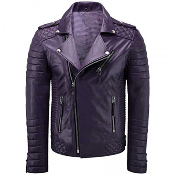 Vintage Quilted Purple Biker Leather Jacket