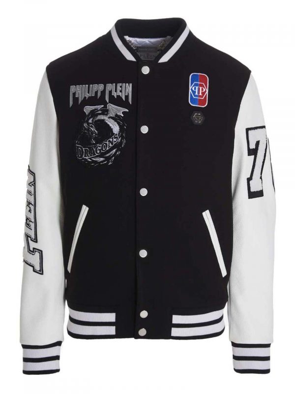 Philipp Plein White/black Varsity Jacket - RockStar Jacket