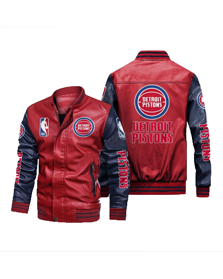 Detroit Pistons 2de0904 Black Red Leather Jacket