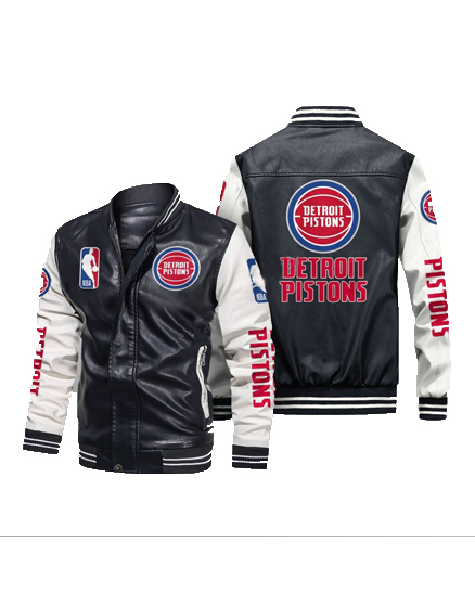Detroit Pistons 2de0904 Black White Leather Jacket