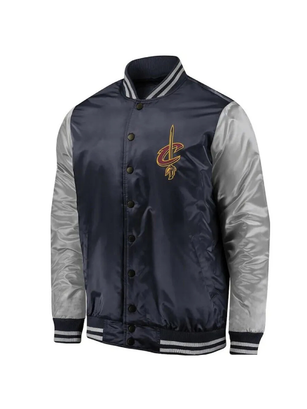 NBA Cleveland Cavaliers Navy Blue and Silver Varsity Jacket