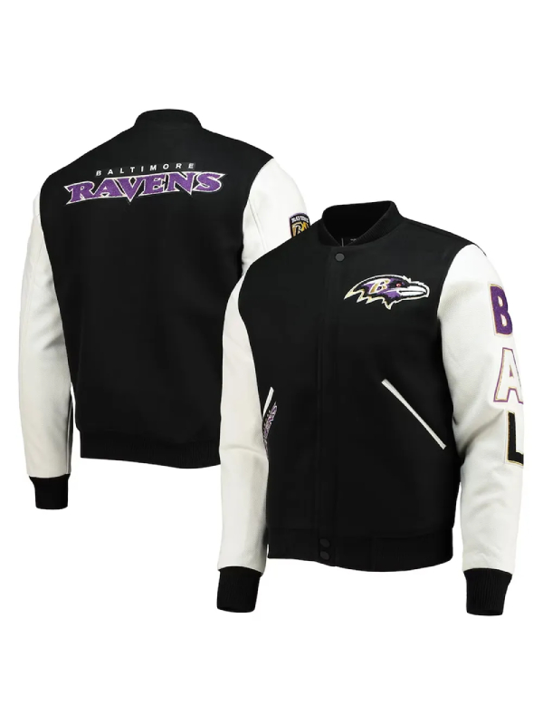 NFL Baltimore Ravens Logo Black and White Varsity Jacket