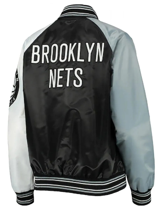 Brooklyn Nets Satin Black and Gray Jacket