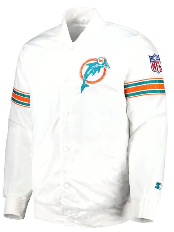 Miami Dolphins The Power Forward White Satin Jacket
